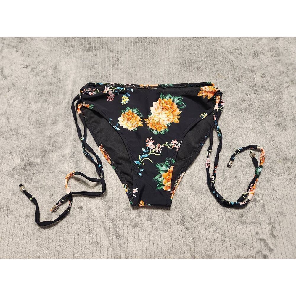 Cupshe Size L Floral Bikini Bottom Black Floral
